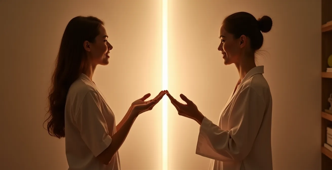 Comparaison visuelle entre une séance de Reiki avec positions codifiées et une séance de magnétisme avec passes fluides
