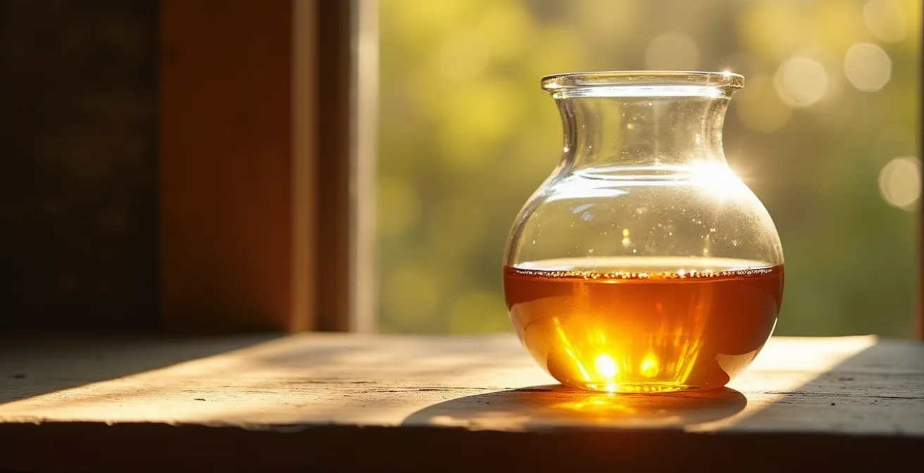 Nature morte minimaliste représentant l'équilibre entre contenant physique et contenu énergétique