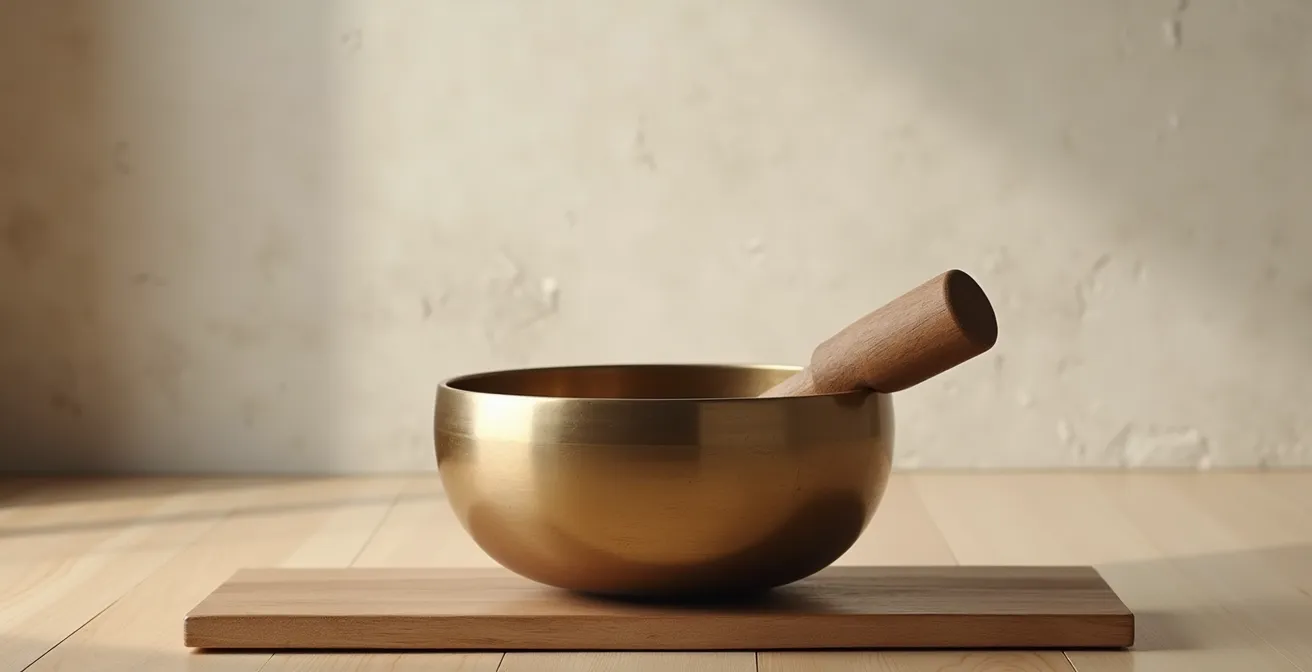 Bol tibétain avec maillet créant des ondes vibratoires