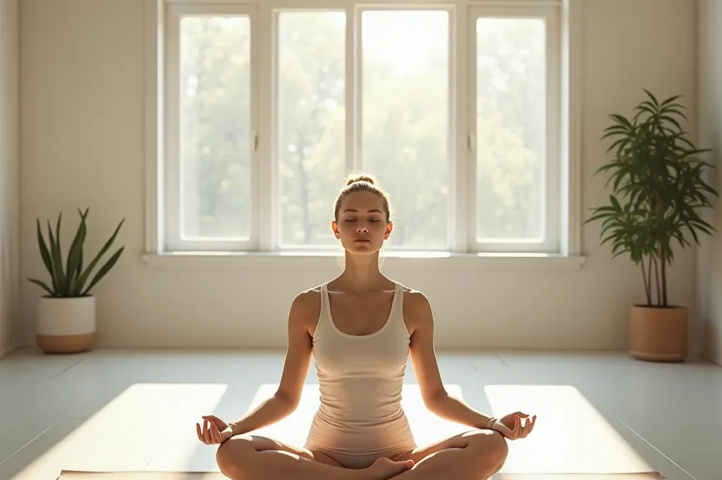 Personne pratiquant la technique du soupir physiologique dans un espace calme