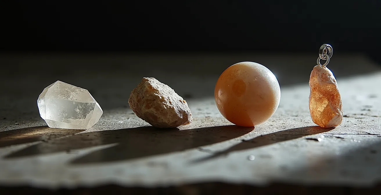 Différentes formes de pierres disposées selon leur usage pratique quotidien