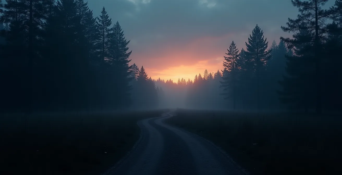 Nature sauvage au crépuscule symbolisant la traversée de la nuit noire de l'âme