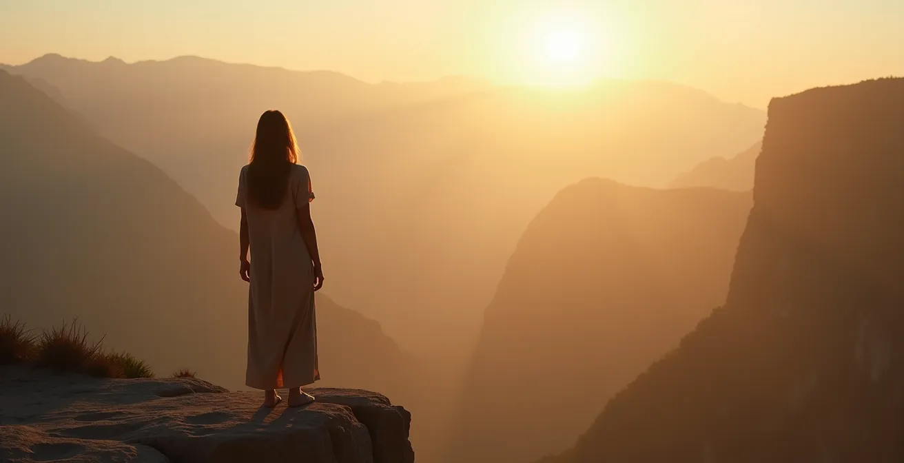 Silhouette solitaire dans un vaste paysage naturel apaisant