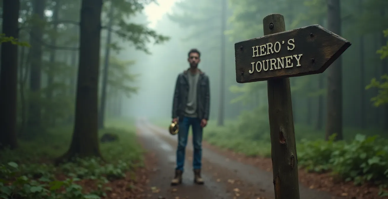 Métaphore visuelle du parcours initiatique personnel à travers différents paysages intérieurs